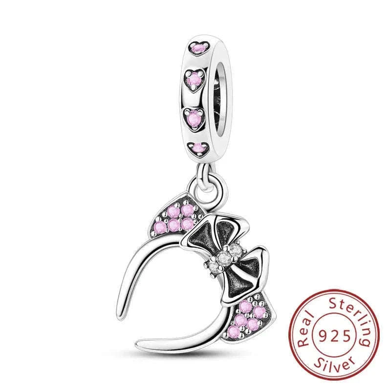 925 Sterling Silver Pink Bow Perfume Bottle Charm Bead-KTC685