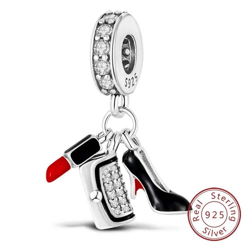 925 Sterling Silver Pink Bow Perfume Bottle Charm Bead-KTC685