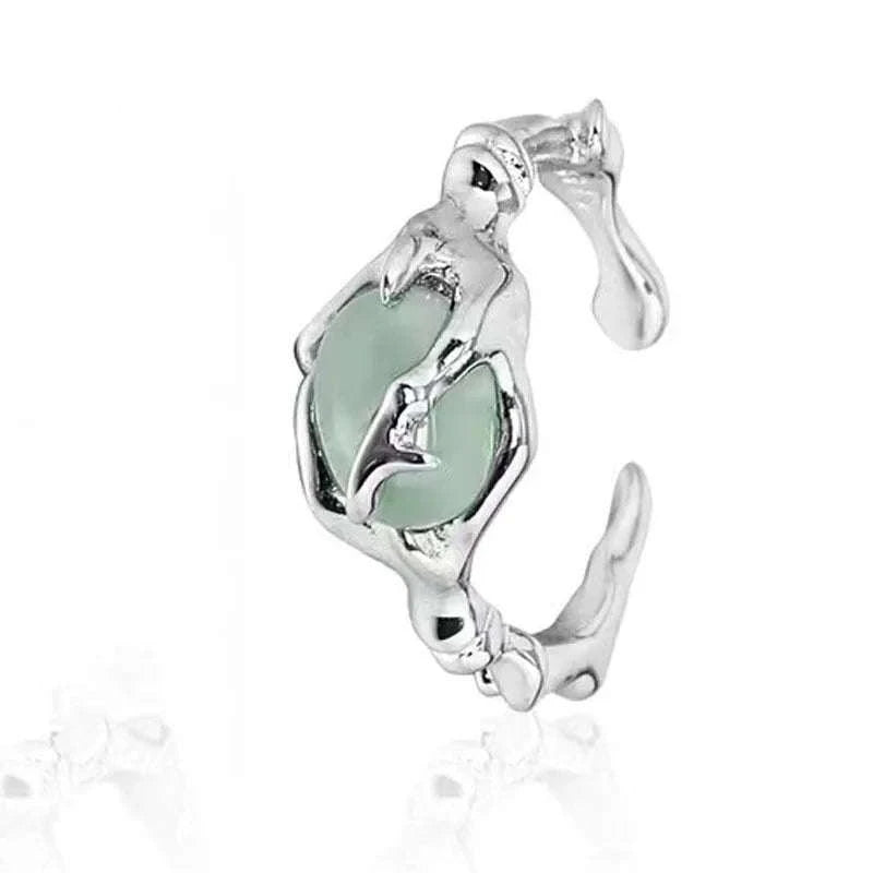 925 Sterling Silver Plated Hetian Jade Bamboo Ring-32WAA7448
