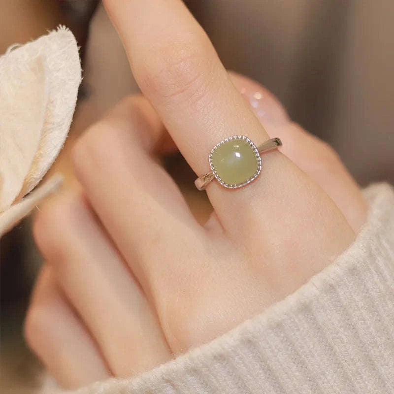 925 Sterling Silver Plated Hetian Jade Bamboo Ring-32WAA7448