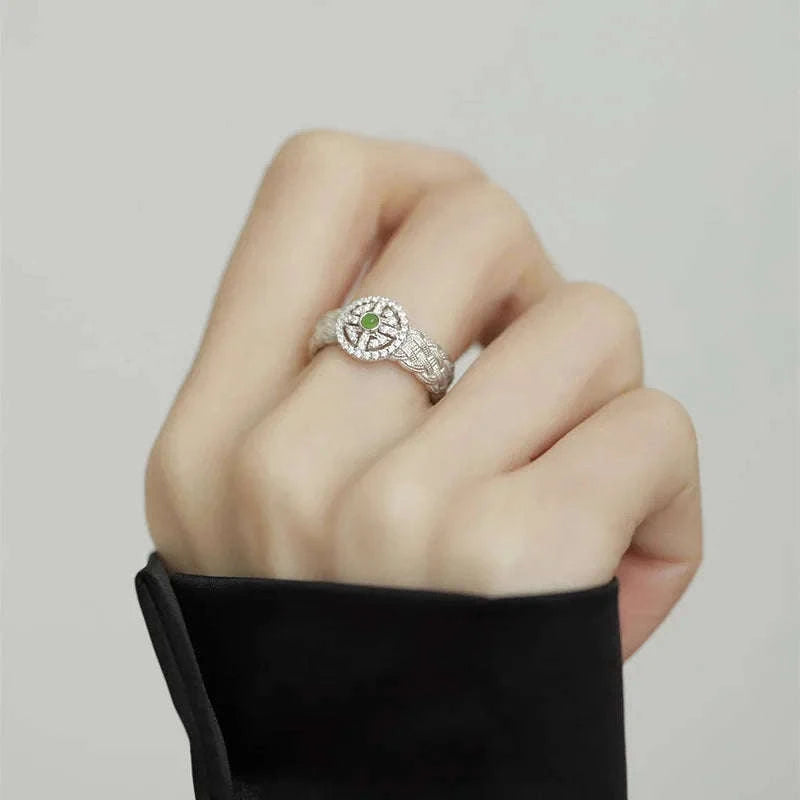 925 Sterling Silver Plated Hetian Jade Bamboo Ring-32WAA7448