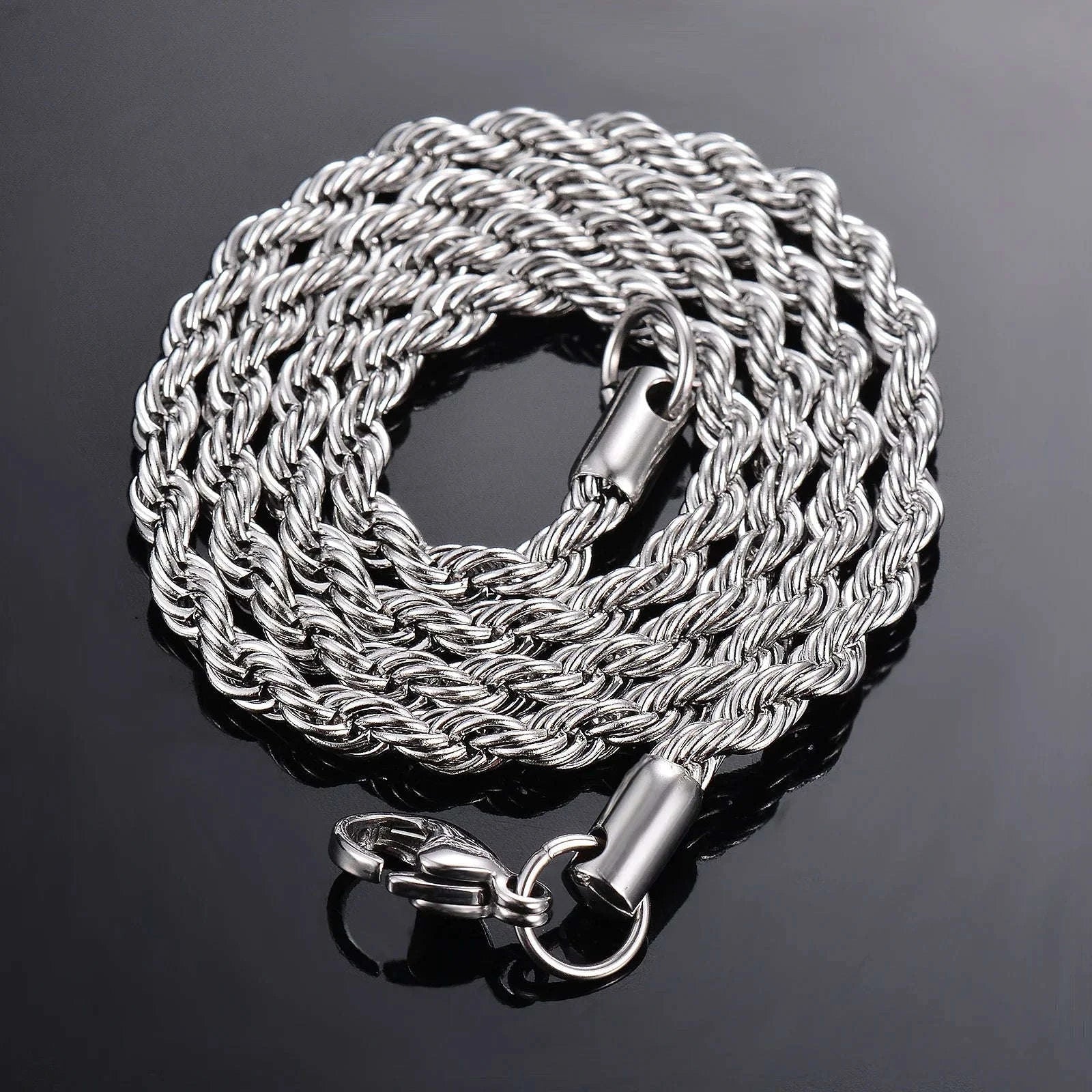 925 Sterling Silver Rope Chain Necklace or Bracelet-Length 60cm / 4mm