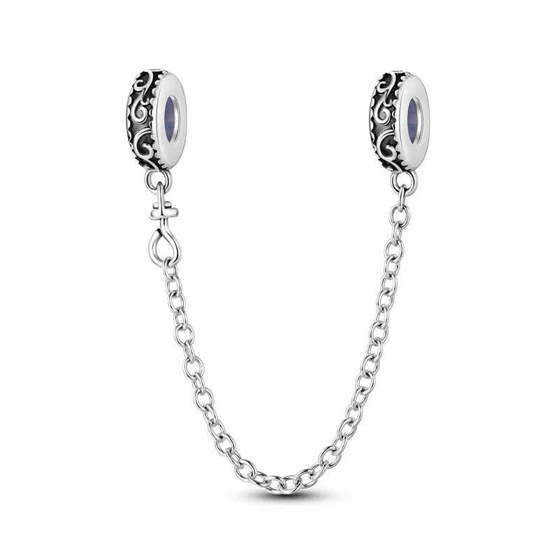 925 Sterling Silver Safety Chain Charm Bead Set-KJC1619