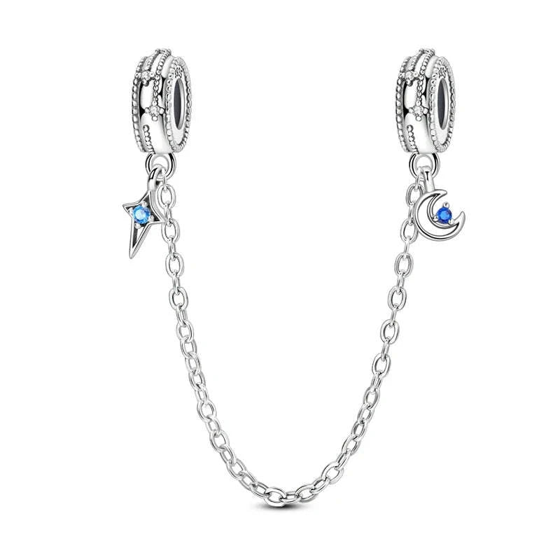 925 Sterling Silver Safety Chain Charm Bead Set-KJC1619