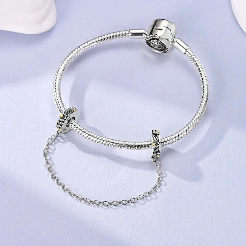 925 Sterling Silver Safety Chain Charm Bead Set-KJC1619