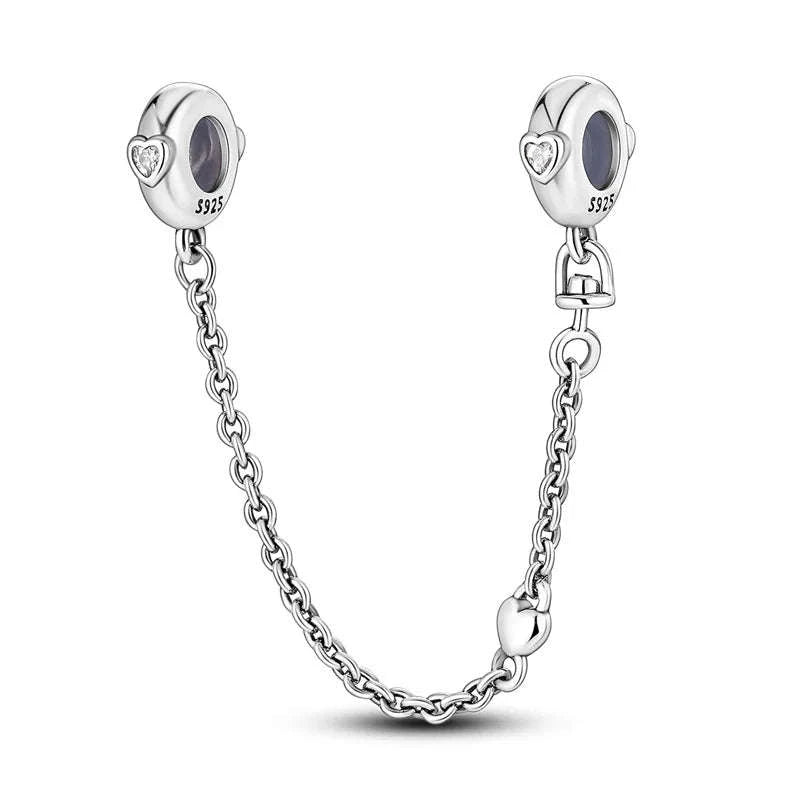 925 Sterling Silver Safety Chain Charm Bead Set-KJC1619