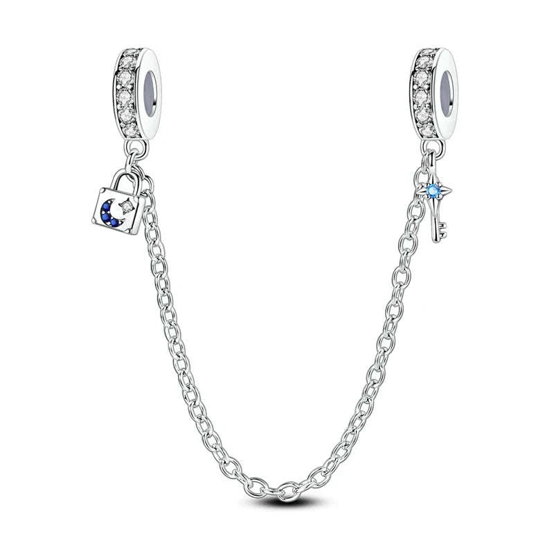 925 Sterling Silver Safety Chain Charm Bead Set-KJC1619