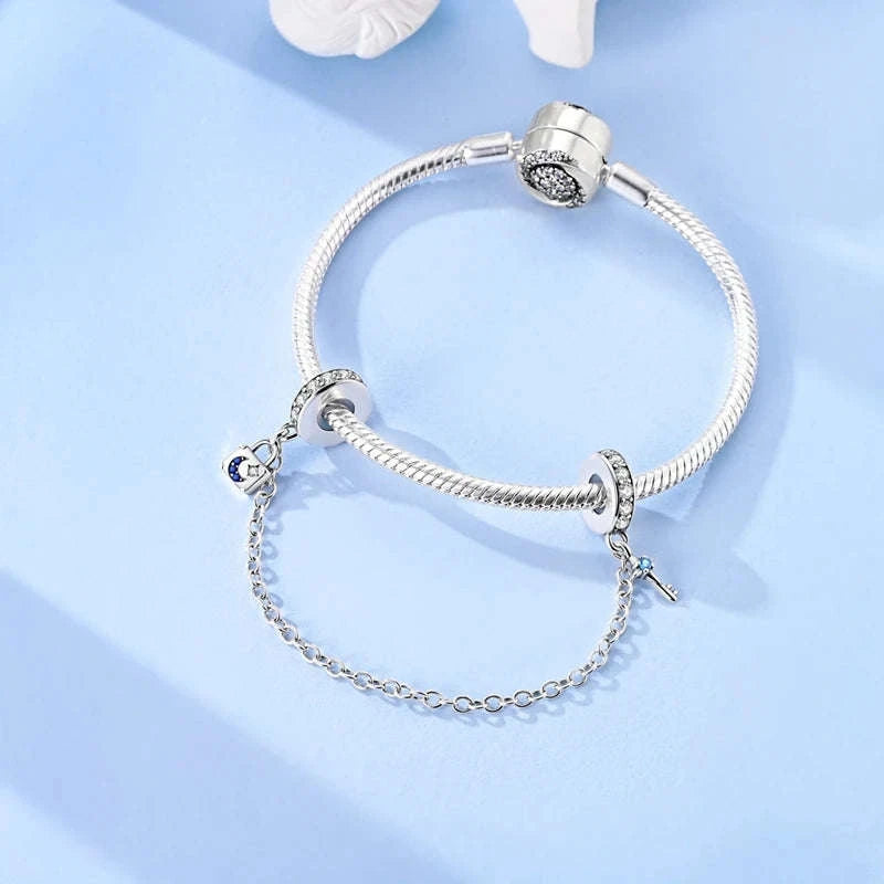 925 Sterling Silver Safety Chain Charm Bead Set-KJC1619