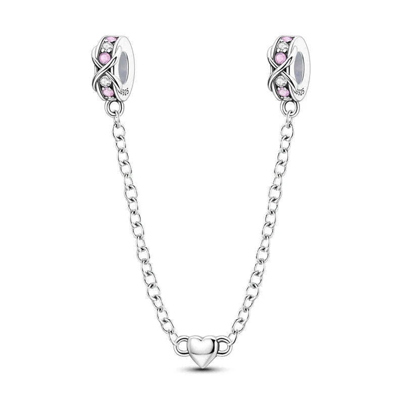925 Sterling Silver Safety Chain Charm Bead Set-KJC550