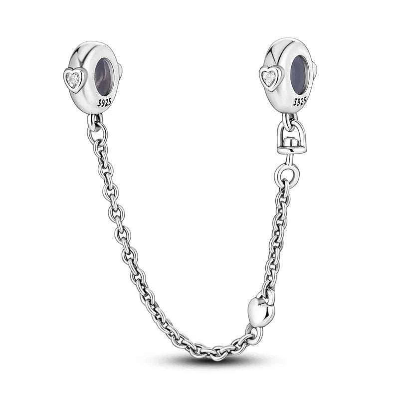 925 Sterling Silver Safety Chain Charm Bead Set-KJC550
