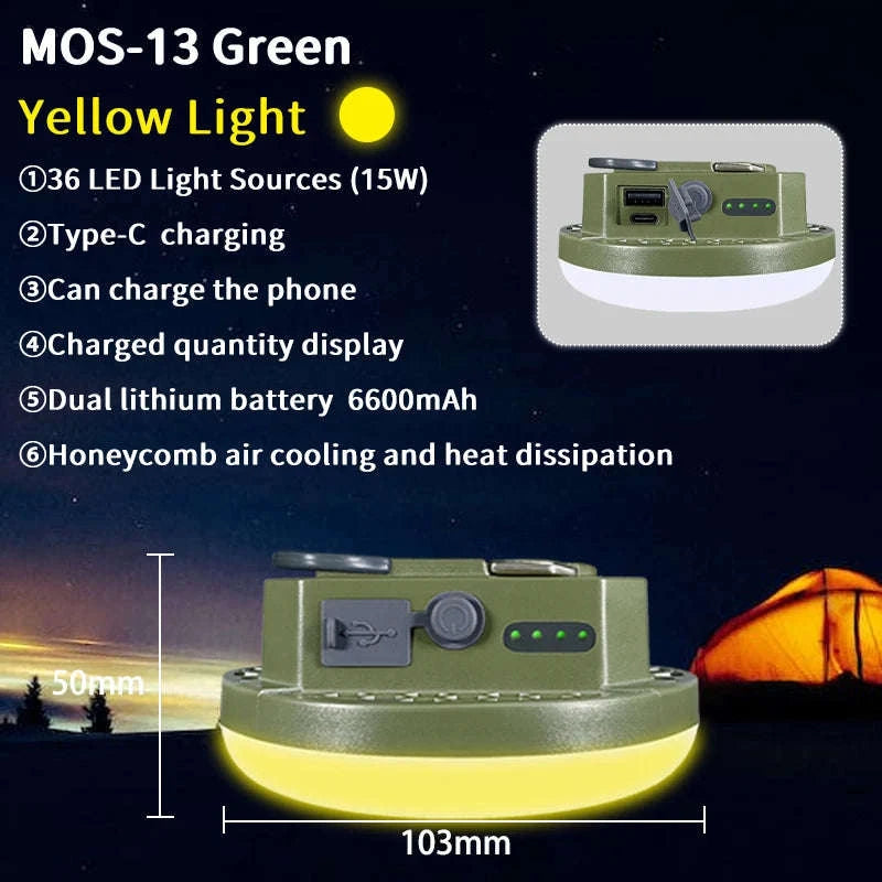 9900mAh Rechargeable Camping Lantern with Magnet and USB Charging-Green-MOS-13-Y