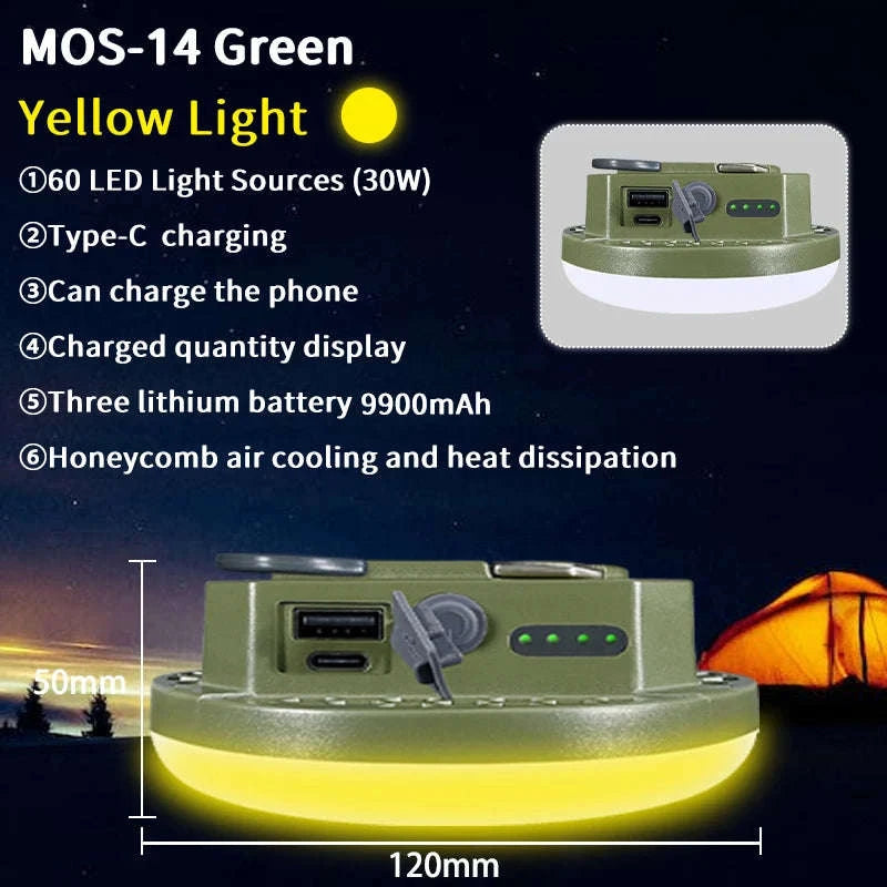 9900mAh Rechargeable Camping Lantern with Magnet and USB Charging-Green-MOS-13-Y