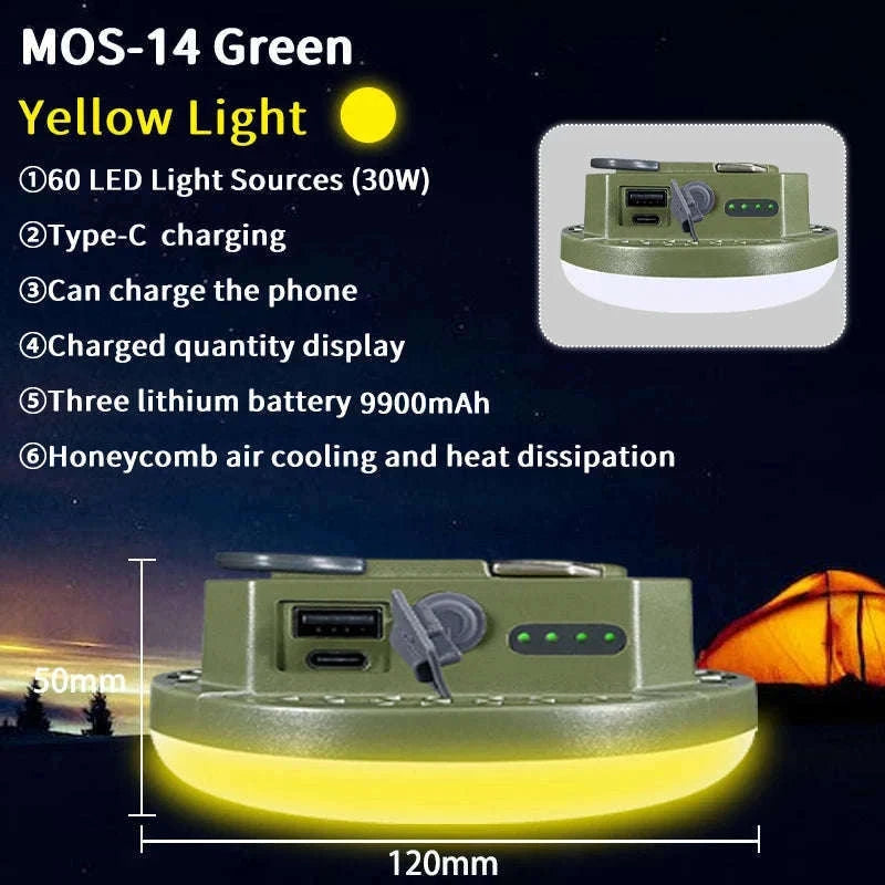 9900mAh Rechargeable Camping Lantern with Magnet and USB Charging-Green-MOS-13-Y