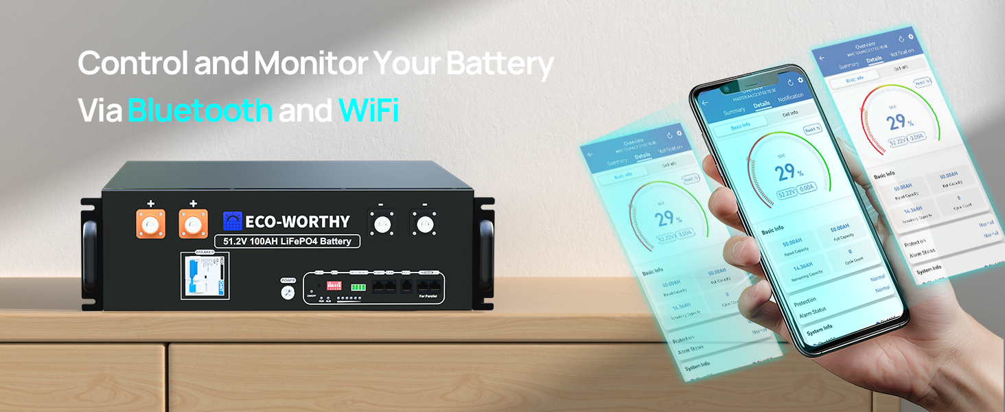 48V 100Ah LiFePO4 baterie pro serverový stojan 5,12 kWh s Bluetooth