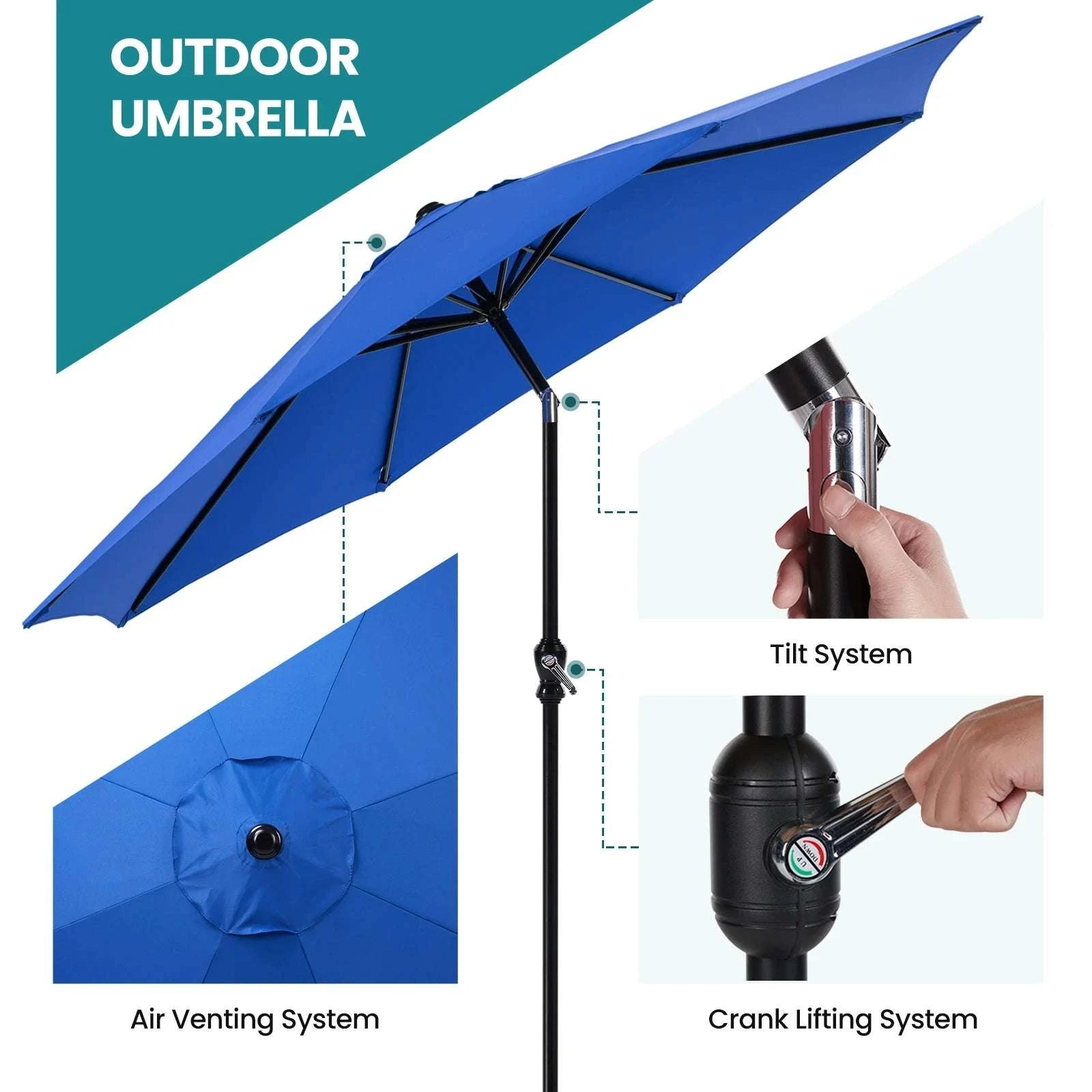 9FT Patio Umbrella with UV Protection for Garden & Outdoor Shade-Blue / United States