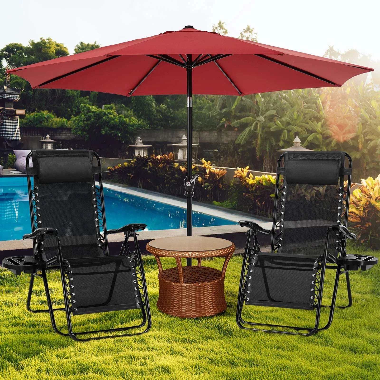9FT Patio Umbrella with UV Protection for Garden & Outdoor Shade-Blue / United States