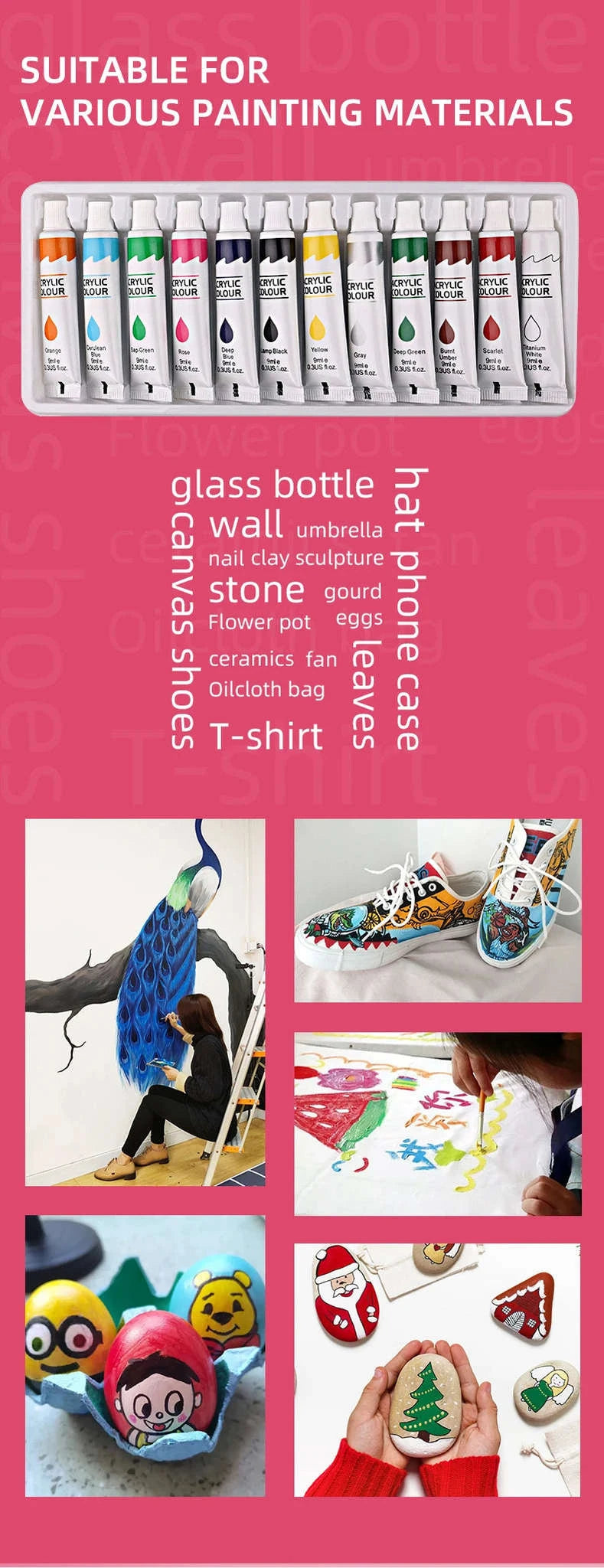 9mL Acrylic Pigment Set for Student Art & Graffiti Painting-12 Colors