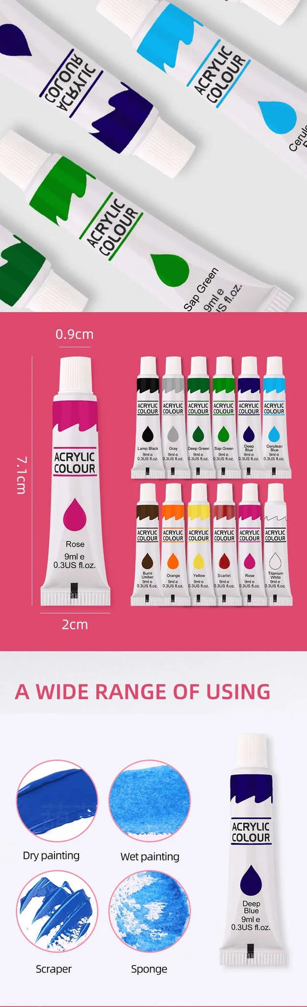 9mL Acrylic Pigment Set for Student Art & Graffiti Painting-12 Colors