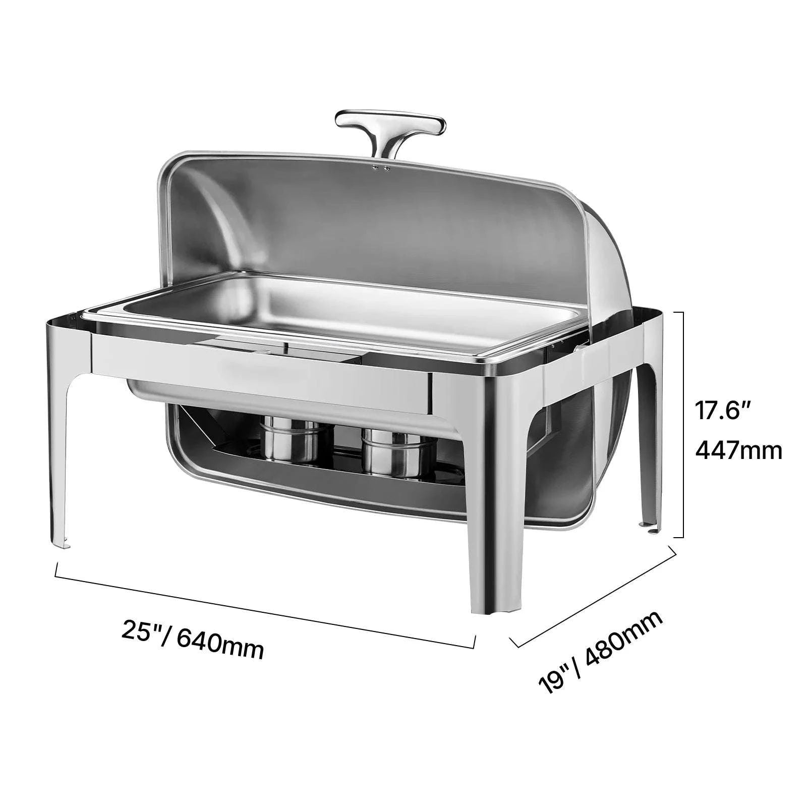 9Qt Roll Top Chafing Dish Set Stainless Steel Buffet Server-Silver Full Pan / United States