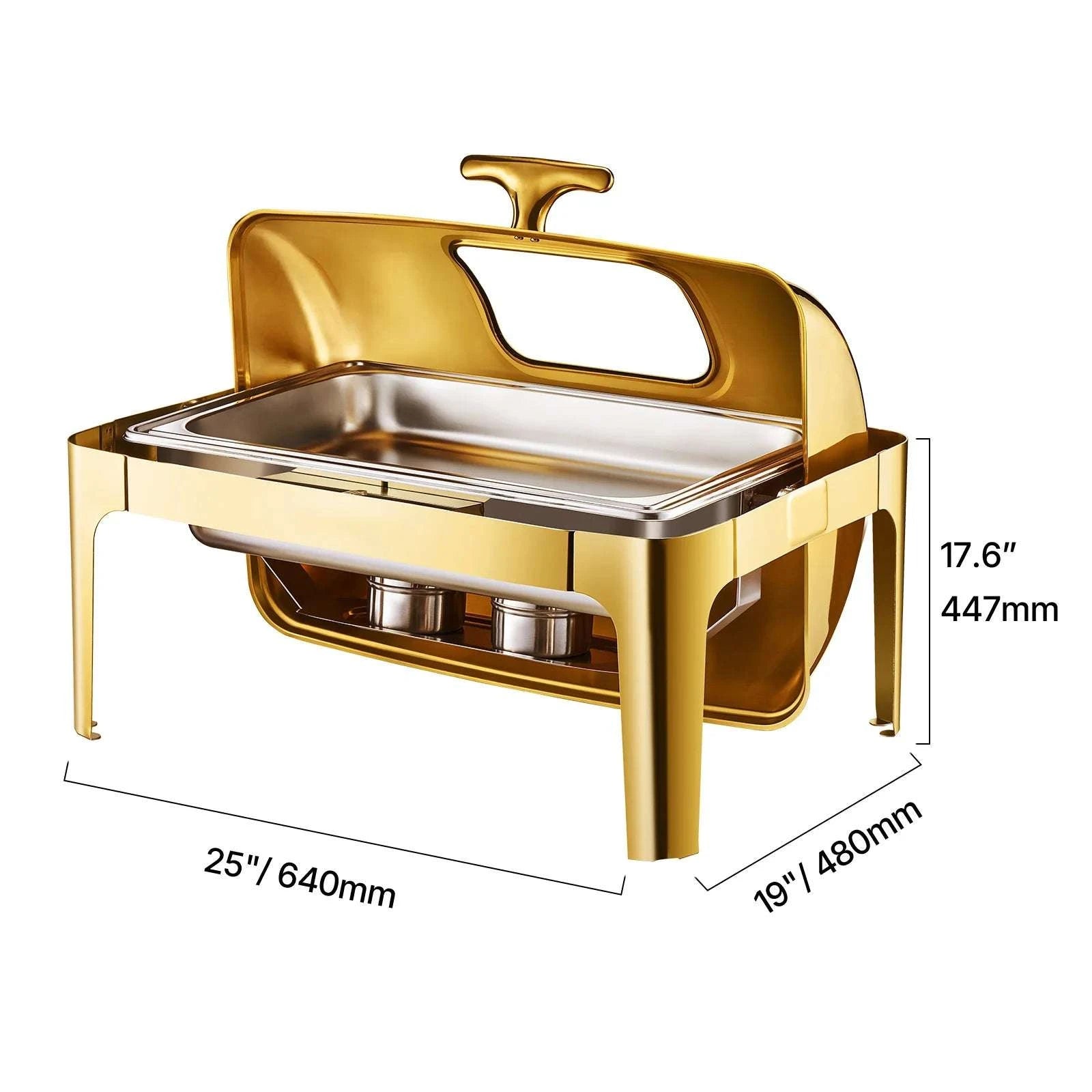 9Qt Roll Top Chafing Dish Set Stainless Steel Buffet Server-Silver Full Pan / United States