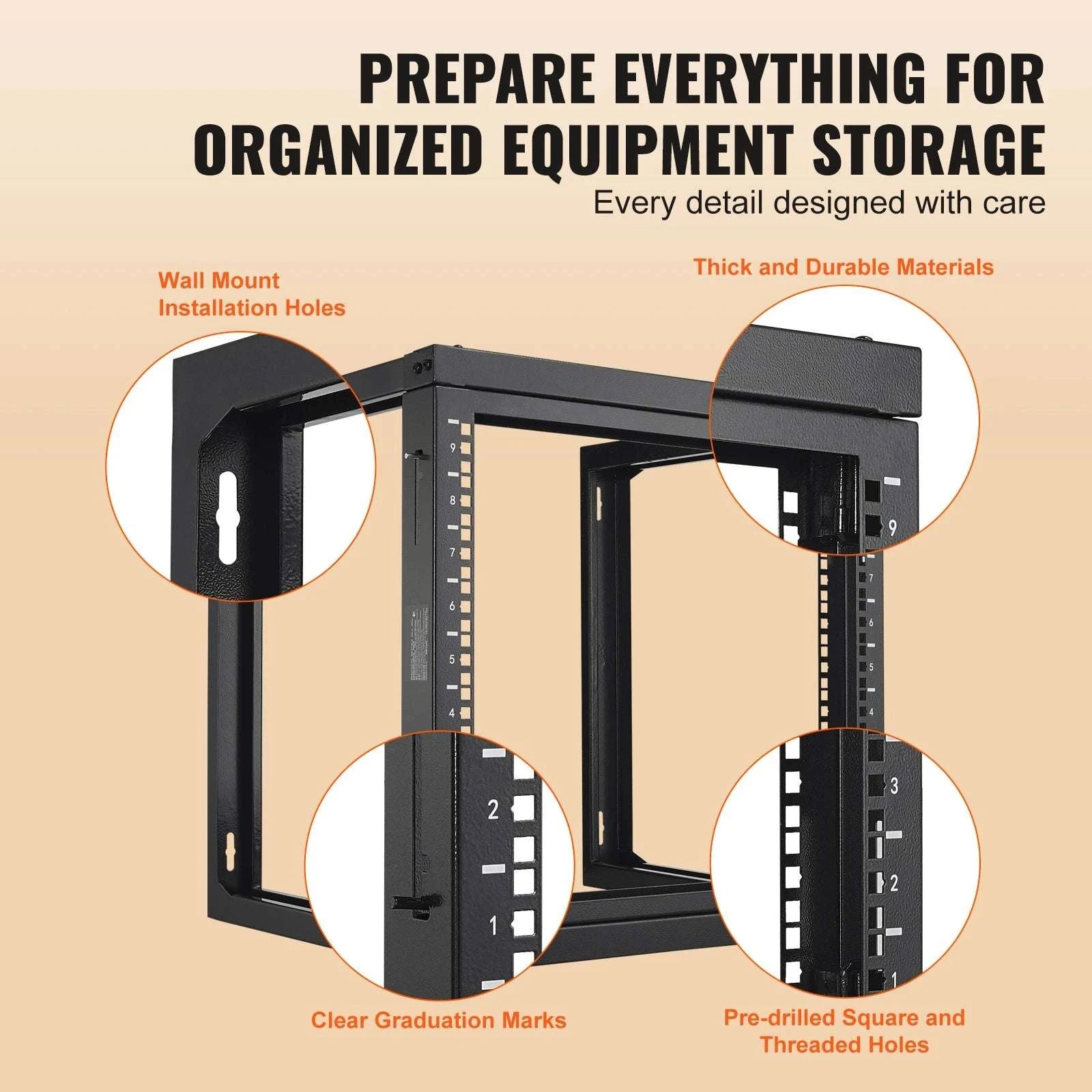 9U Wall Mount Server Rack 19 Inch Open Frame 150 lb Capacity-530 x 450 x 520 mm / spain