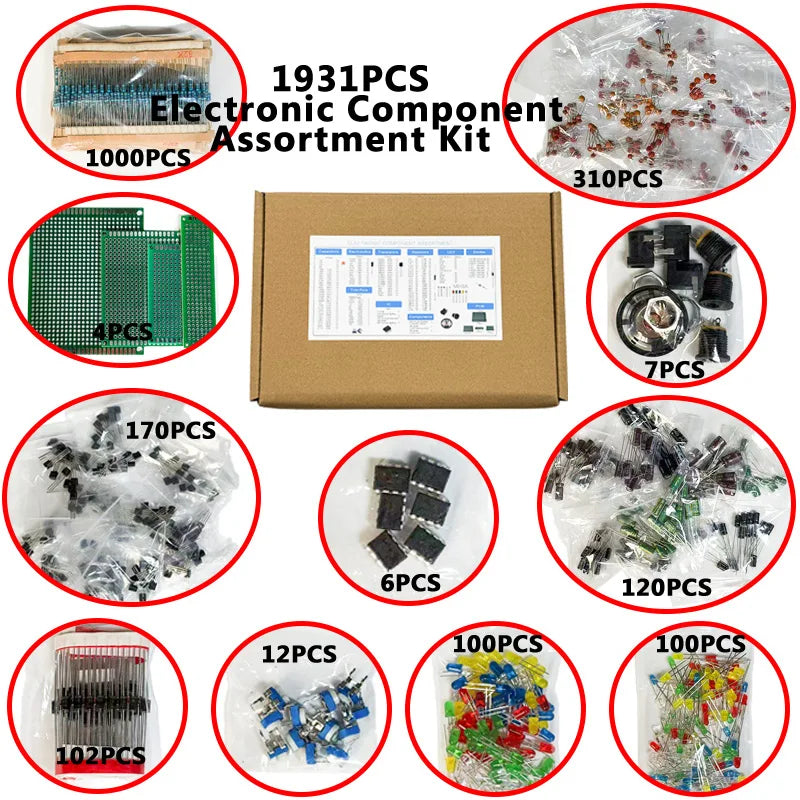 1900-Piece Electronics Component Assortment