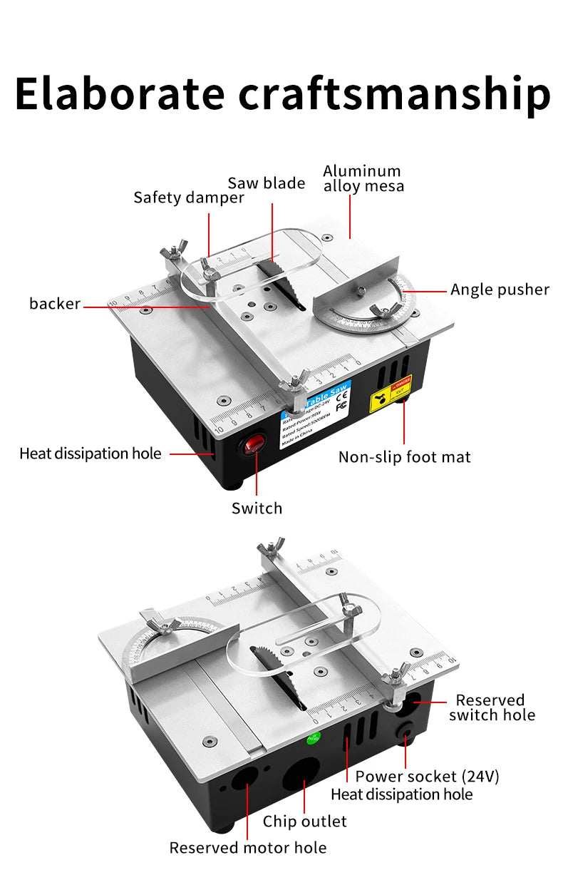 DC24V Mini Table Saw 96W High‑Power 7‑Speed Bench Saw
