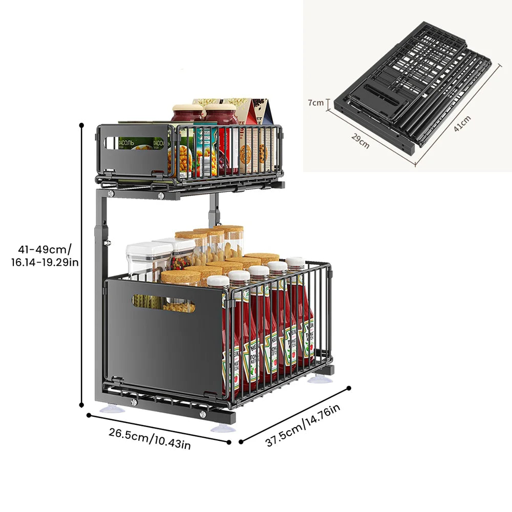 2-vånings utdragbar skåporganisatör justerbart stålförvaringsställ