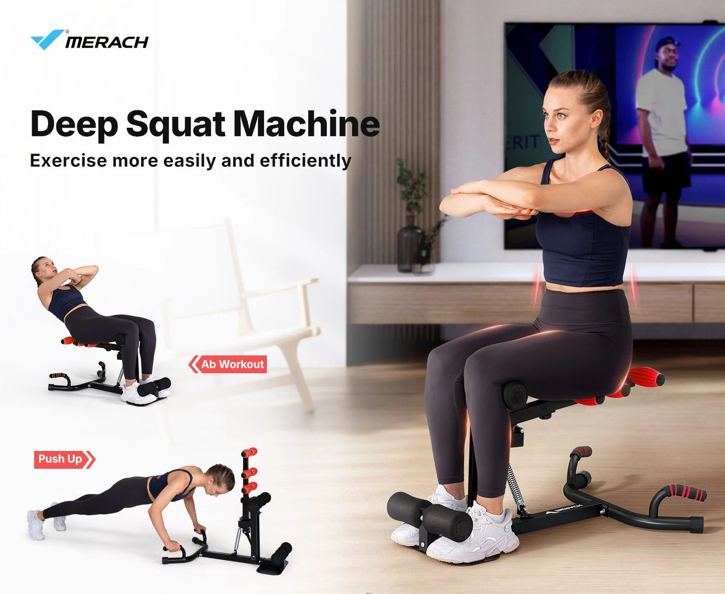Adjustable Deep Squat Machine with Push-Up Function for Full Body Workouts