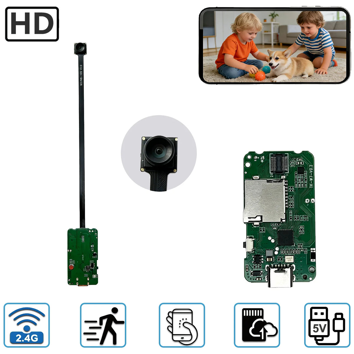 Mini Compact Home Security Camera PCBA Module Flexible Lens Design HD Remote Monitoring Circuit Board Diy WiFi Cam
