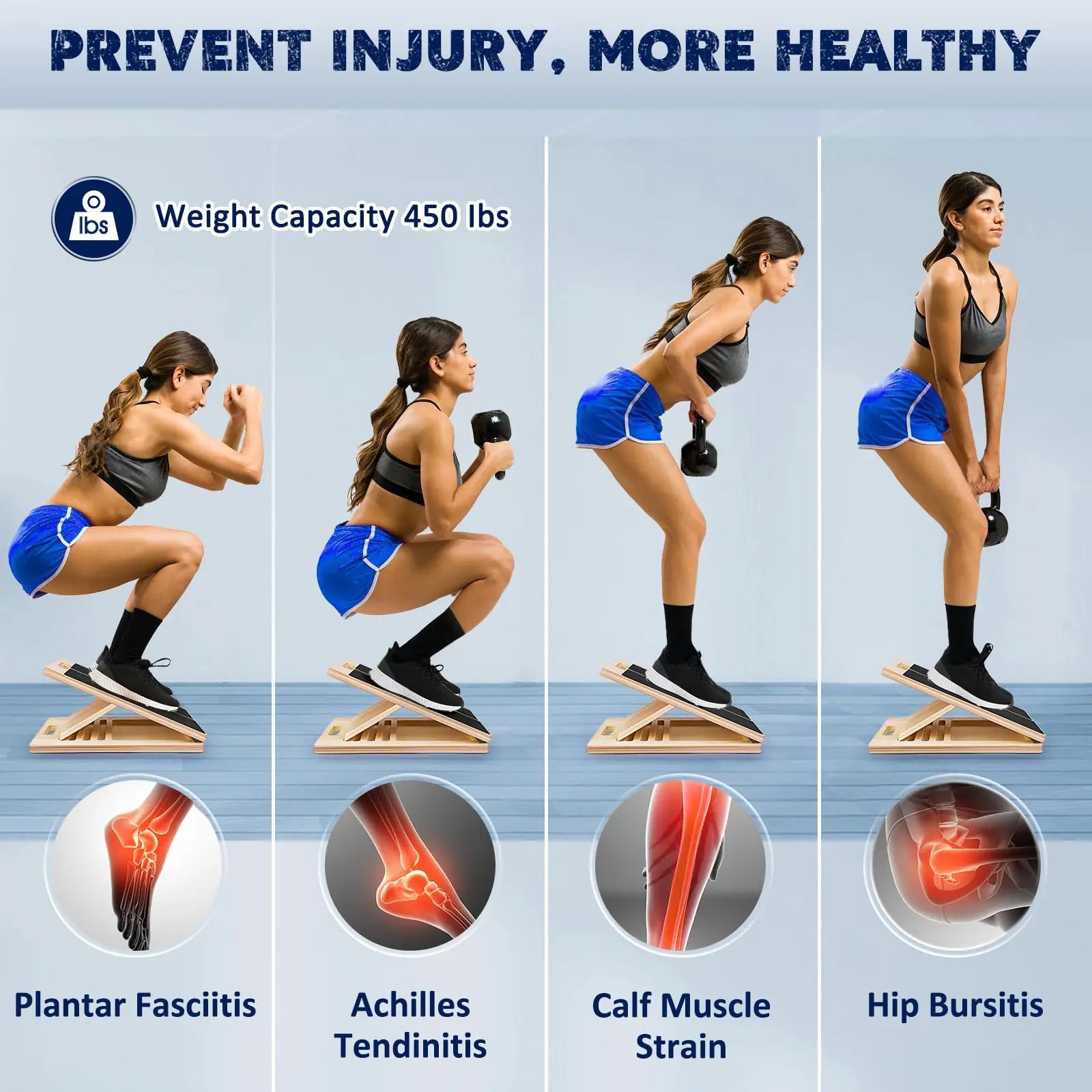 Tavola inclinata regolabile per stretching dei polpacci e supporto durante gli squat