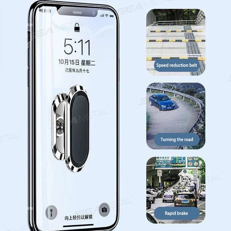 SEAMETAL Magnetic Car Phone Holder 360-Degree Rotation Alloy Dashboard Phone Mount One-Hand Operation Auto Navigation Holder