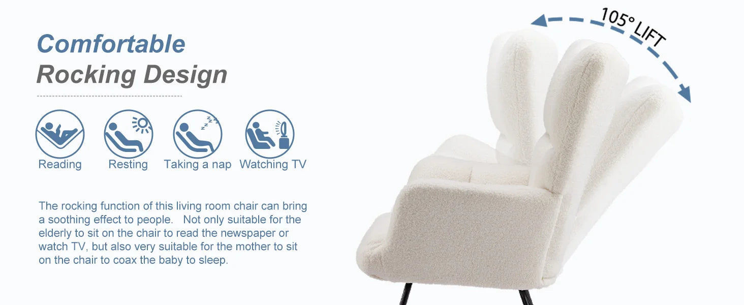 Teddy Fabric Glider Rocking Chair with High Back & Padded Seat