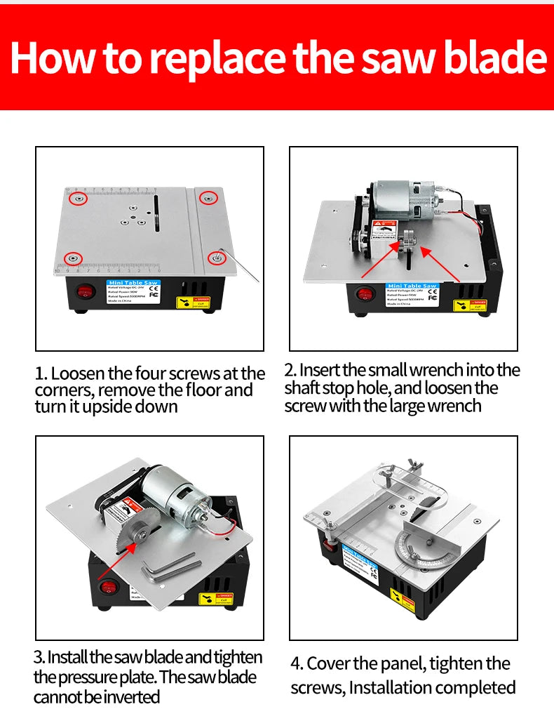 DC24V Mini Table Saw 96W High‑Power 7‑Speed Bench Saw