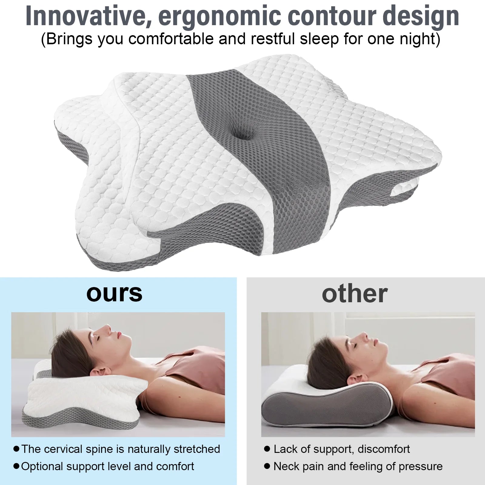 Fjäril Memory Foam Nackkudde för Sidosovare och Ryggsovare