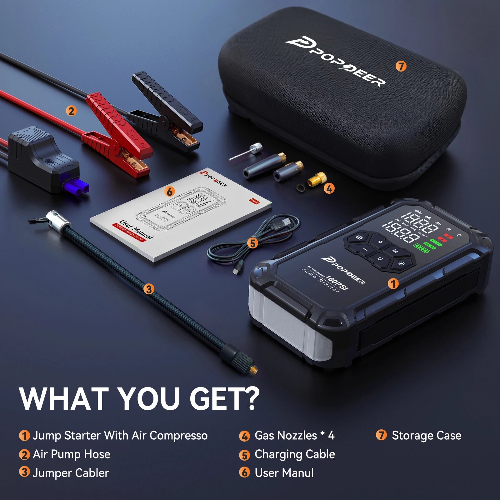 6000A Jump Starter with Air Compressor 160PSI LCD USB LED