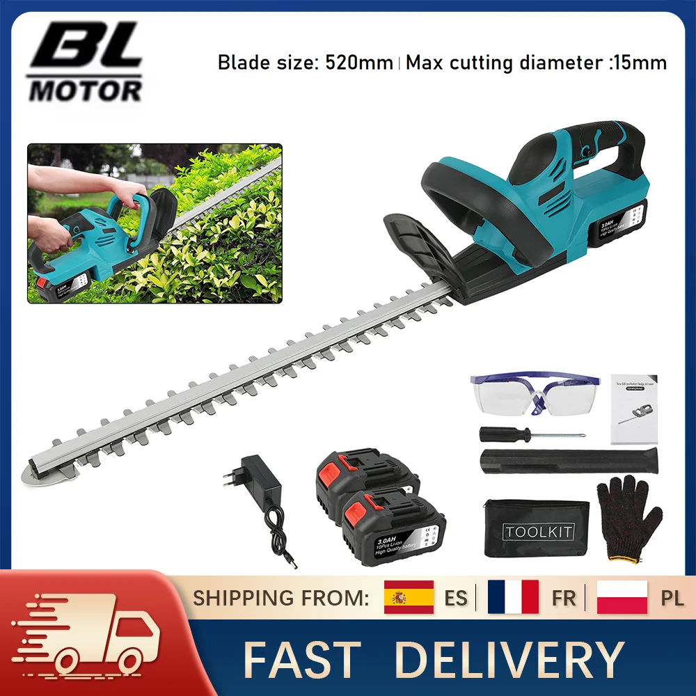 Akumulátorové nůžky na živý plot 21V, 520 mm, bezkartáčové, zahradní nářadí