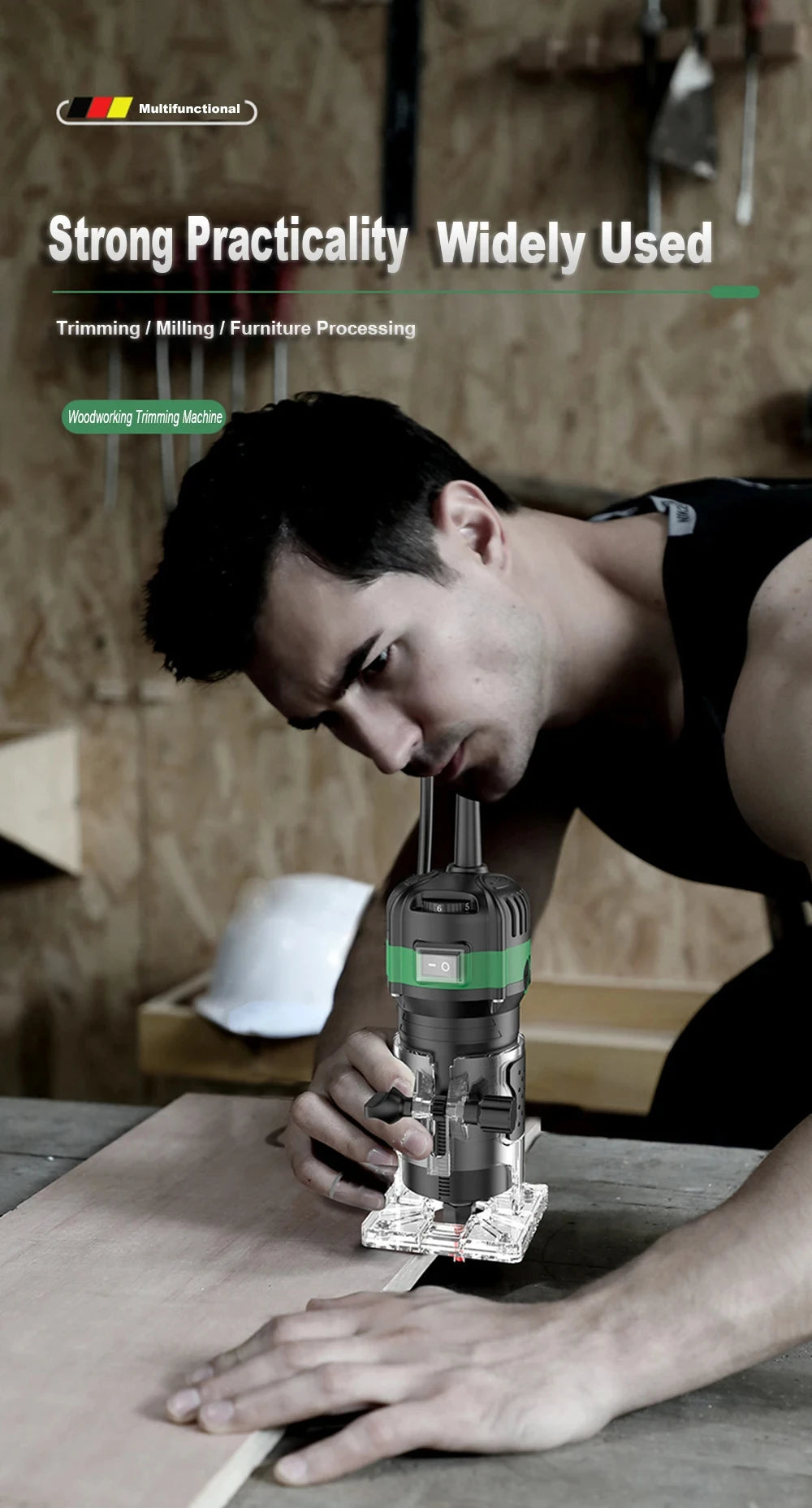 800W 6‑Speed Electric Wood Edge Router Trimmer