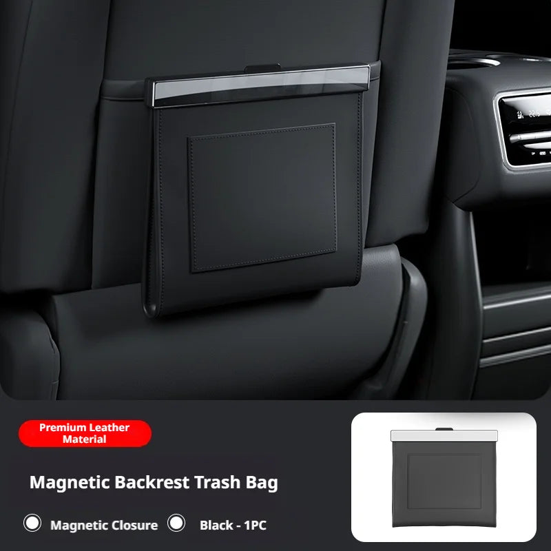 SEAMETAL Car Seat Back Trash Can with Magnetic Lid Waterproof Pu Leather Trash Bin Isolates Odors Universal for Sedan Suv Truck