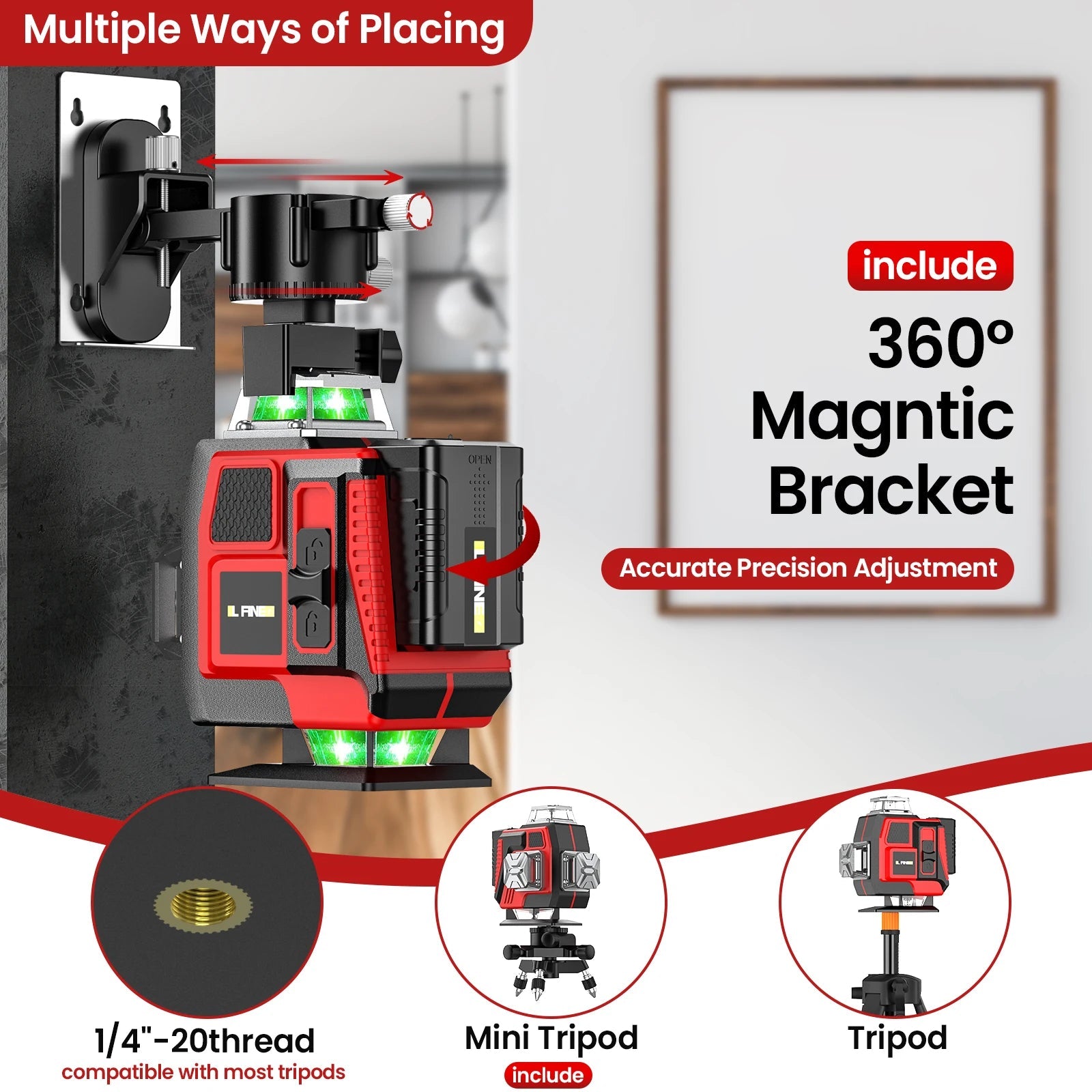 16 Lines Laser Level With 1.2M Tripod Green Line SelfLeveling 360 Horizontal And Vertical Remote Control Green Beam Laser Levels