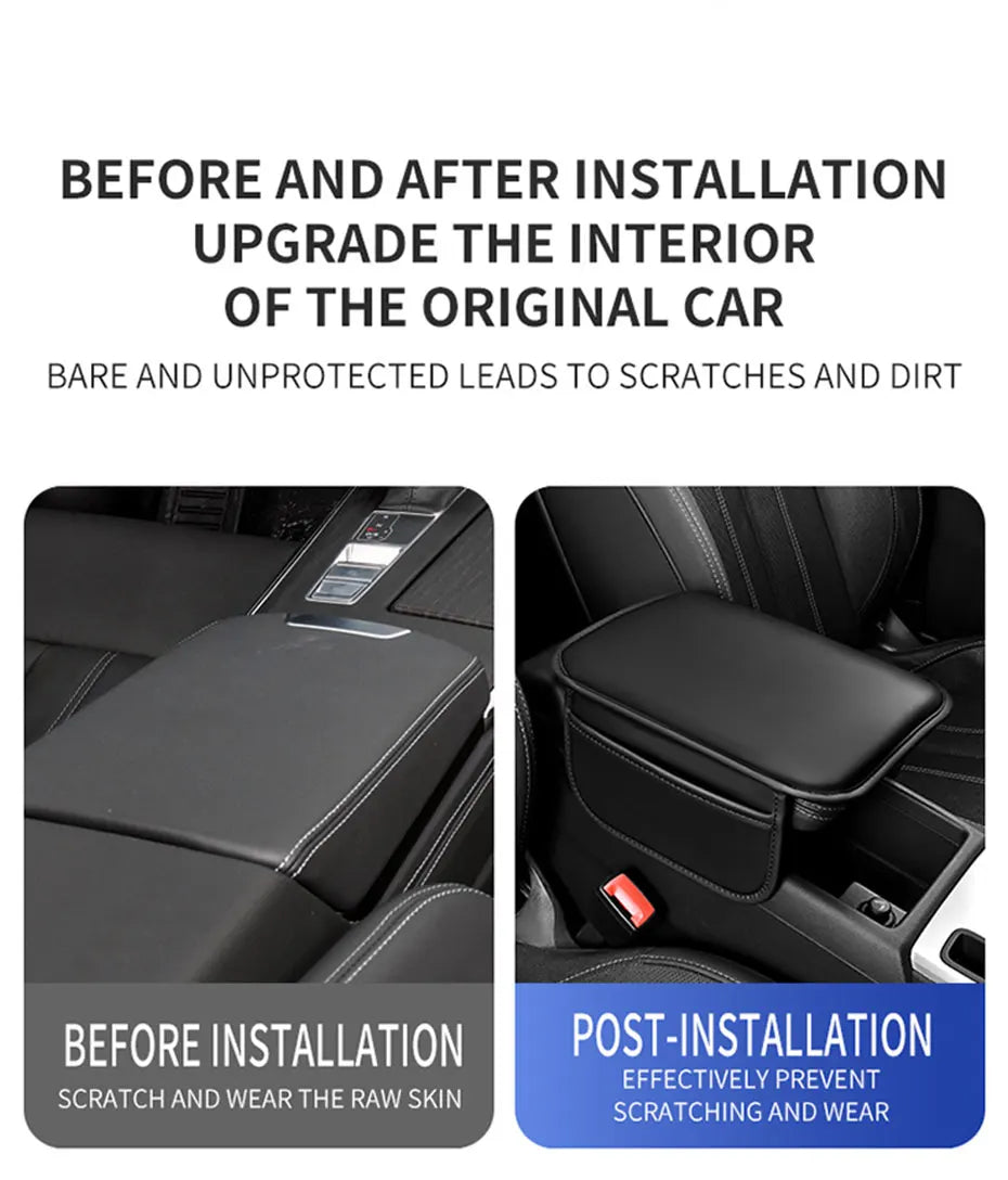 SEAMETAL Car Arm Rest Extension Cushion Anti Scratch PU Leather Armrest Cover Universal Auto Center Console Box Protector Pad