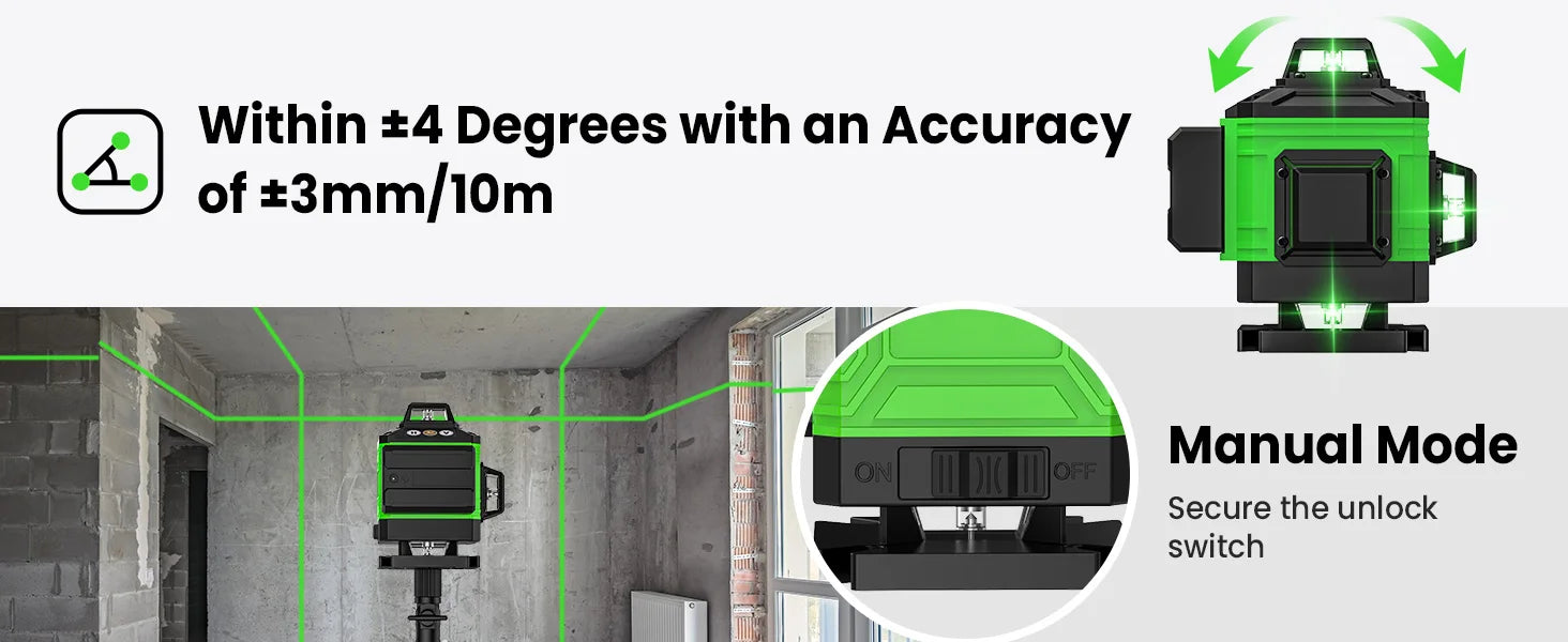 16 Lines 4D Laser Level green line SelfLeveling 360 Horizontal & Vertical power Laser level Professional Construction Tools