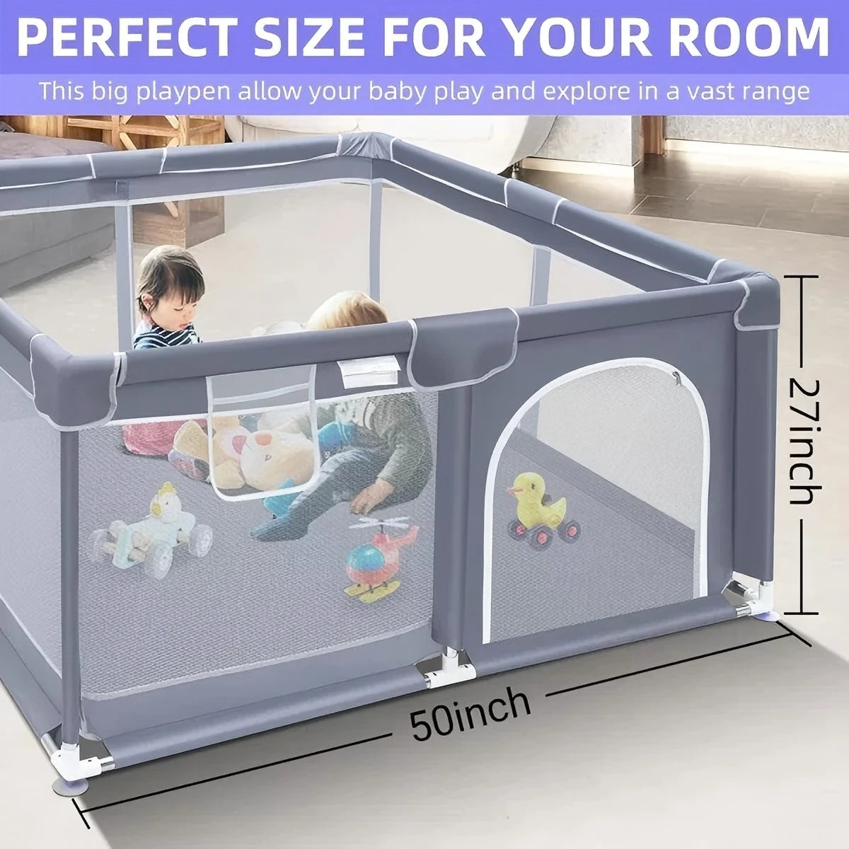 Extra Large Baby Playpen for Indoor and Outdoor Use, 360° Visibility