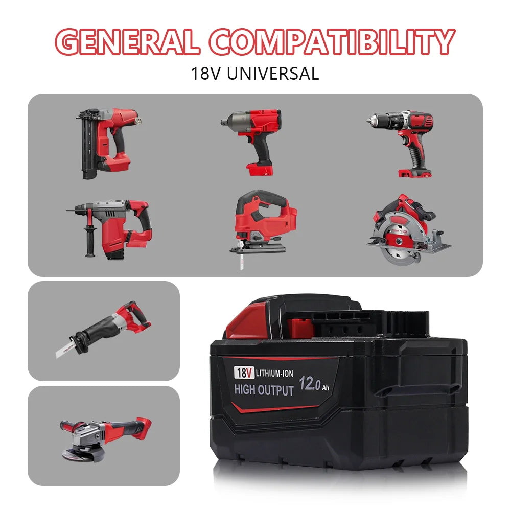 18V 12000mAh Li-ion Replacement Battery Pack for Cordless Tools