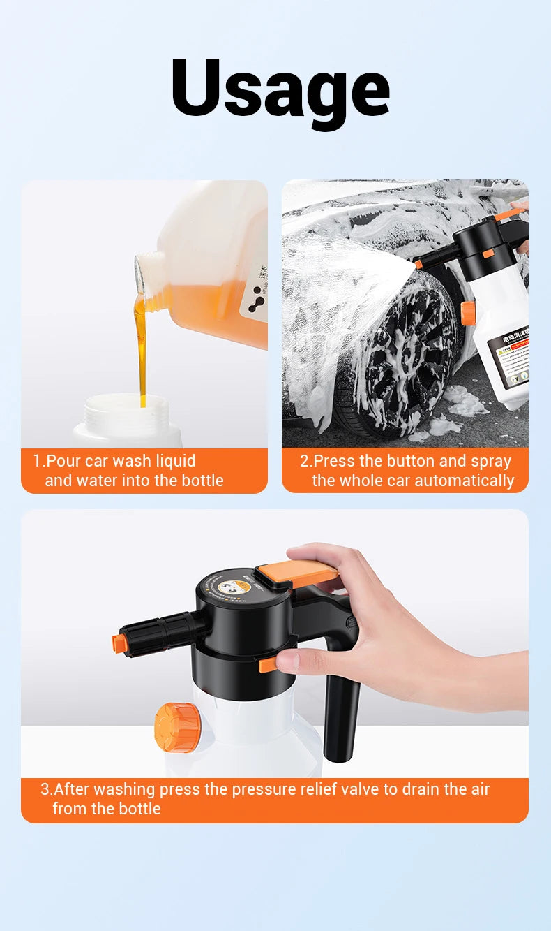 LEIBOO 2L Leistungsstarker Elektrischer Schaum-Sprüher Auto-Wäsche Schneeschaum-Sprayer Wiederaufladbare Auto-Wäsche-Sprüher Dose Autozubehör