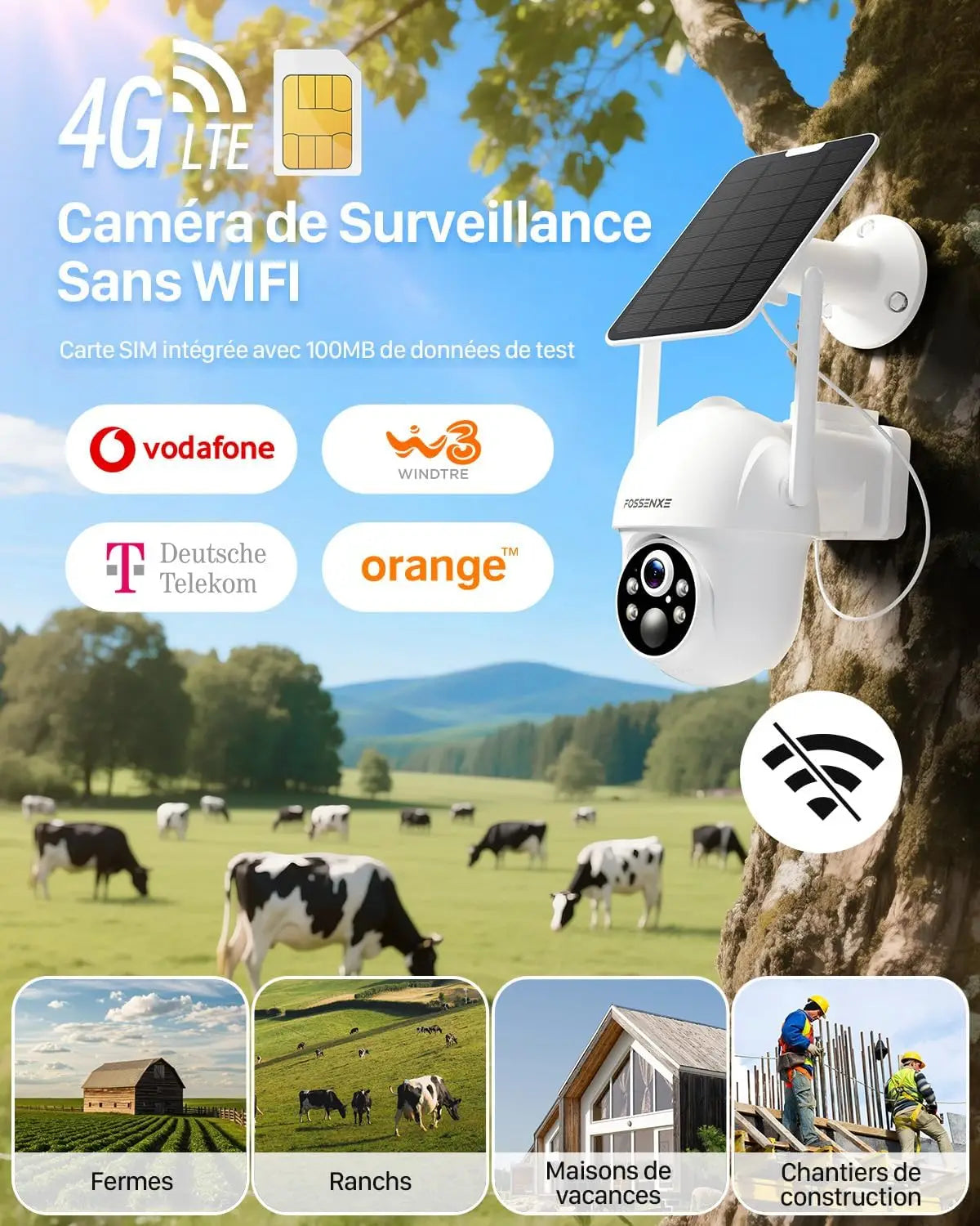 4G LTE Outdoor Security Camera 2K 4MP Solar Powered with SIM Card