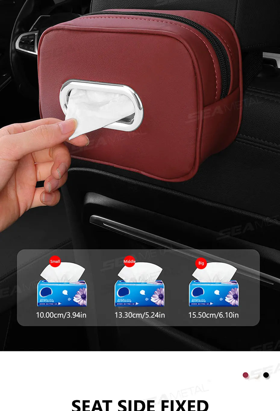 SEAMETAL Car Tissue Holder Back Seat/Arm Rest Zipper Tissue Case Adjutsable Strap Universal Auto Napkin Holder Storage Organizer