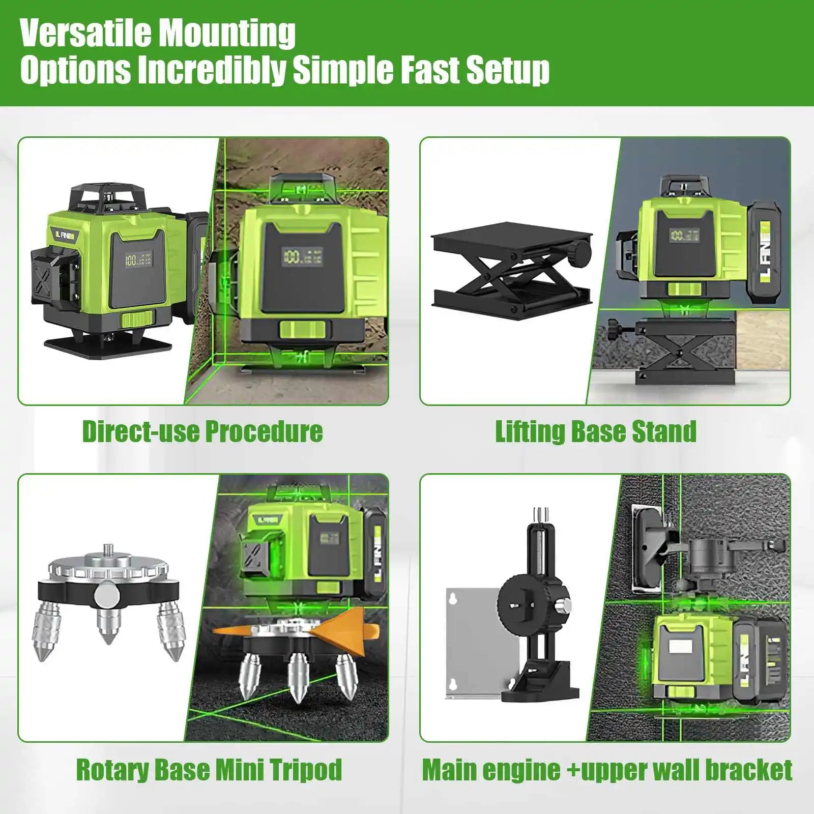 4D Laser Level with 360° Green Beam Projection
