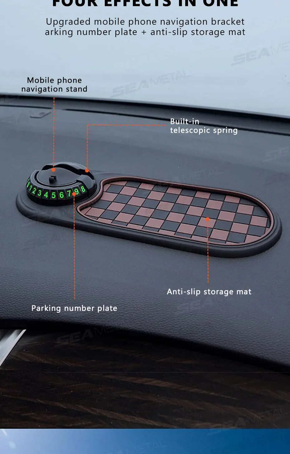 SEAMETAL 2 in 1 Dashboard Anti Slip Mat with Phone Mount 360-Degree Rotation Car Phone Holder Non-Slip Adhesive Mat for Car