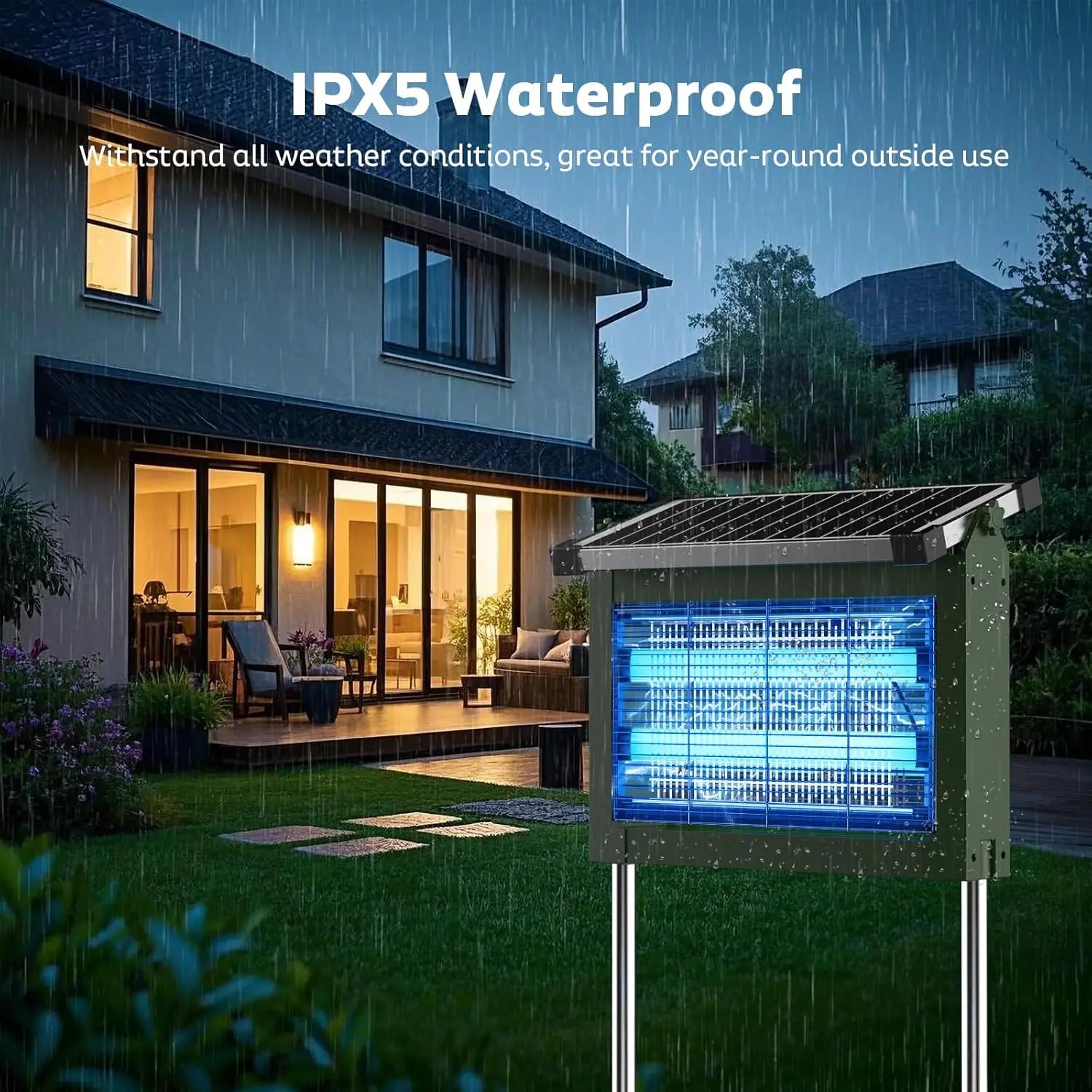 Solar Bug Zapper Outdoor 4500V Mosquito Killer with Auto Sensor